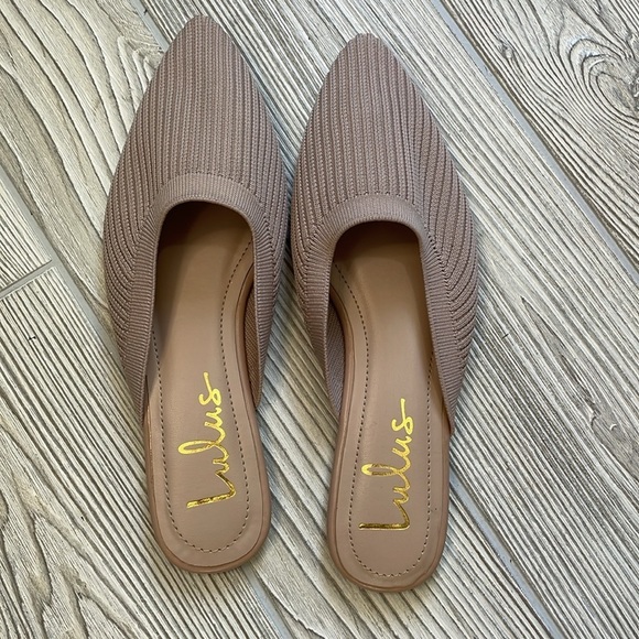 Lulus Jeaney Light Nude Ribbed Knit Pointed-Toe Mule Slides - Picture 2 of 6